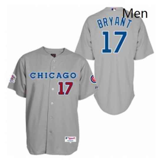 Mens Majestic Chicago Cubs 17 Kris Bryant Authentic Grey 1990 Turn Back The Clock MLB Jersey